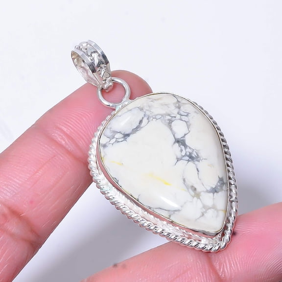 Natural White Howlite - United States 925 Sterling Silver Pendant 2.15" P27213