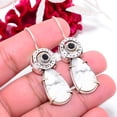 thumbnail image 1 of Natural White Howlite - United States & Black Onyx Designer Handmade 925 Sterling Silver Earring 2.15" E83512, Christmas Gift, 1 of 4