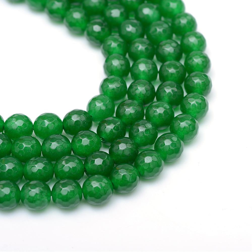 Natural White Jade Bead Strands Dyed Faceted Round Green 10~11mm Hole: 1mm 37~39pcs/strand 14.37~14.57 inch
