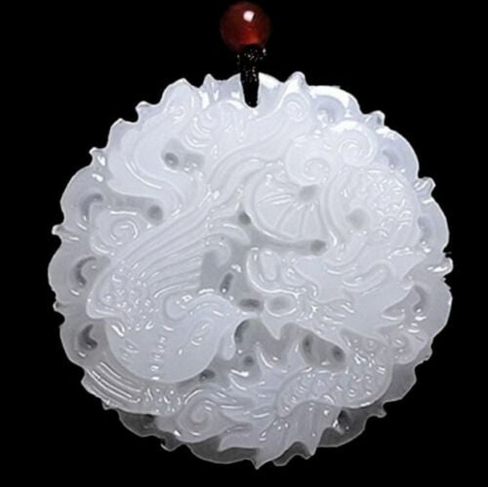 TIANTUTUTEC Natural White Jade Dragon phoenix Pendant Necklace Charm Jewelry Lucky Amulet