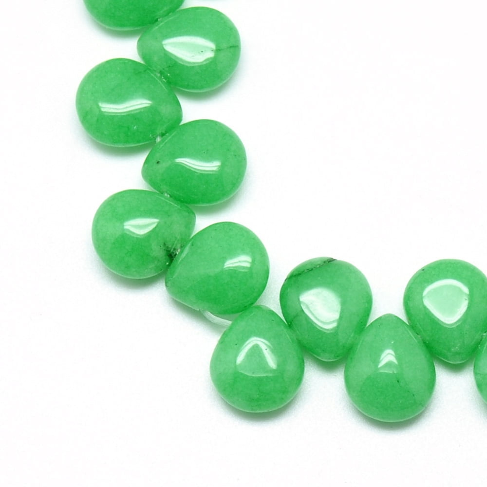 Natural White Jade Pendant Beads Strands Top Drilled Beads Dyed Teardrop Spring Green 12x9~10x5~6mm Hole: 1mm 33pcs/strand 9.84 inch