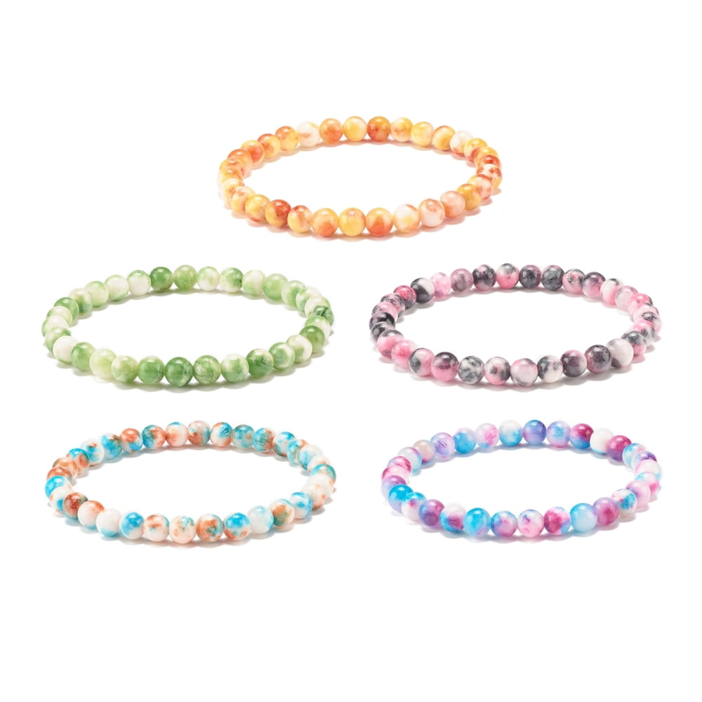 Natural White Jade Round Beaded Stretch Bracelet Gemstone Jewelry for Women Mixed Color Inner Diameter: 2-1/4 inch(5.6cm) Beads: 6.5mm DIY