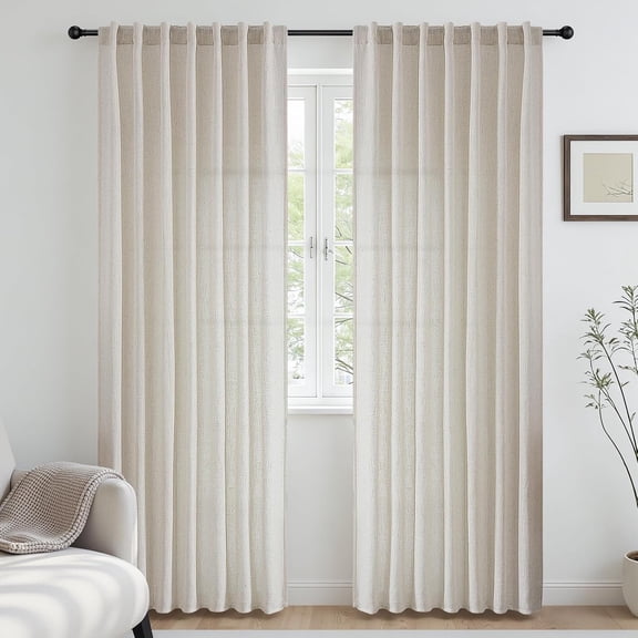 Natural Off White Linen Non See Through Semi Sheer Privacy Curtains 84 Inches, Light Filtering Curtain for Bedroom Living Room, 2 Panels Set Rod Pocket & Back Tab Window Drapes (52 x 84 Inch)