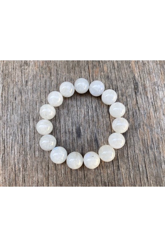Natural White Moonstone 12mm round Shape smooth Cut Beads Stretchable Bracelet for Men & Women.