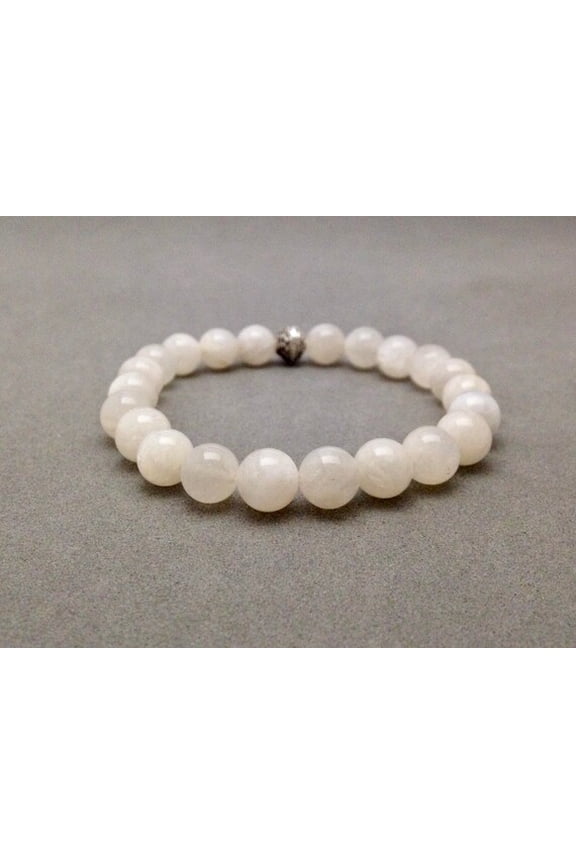 Natural White Moonstone 8mm Round Shape Smooth Cut Beads Stretchable Bracelet for Men & Women.