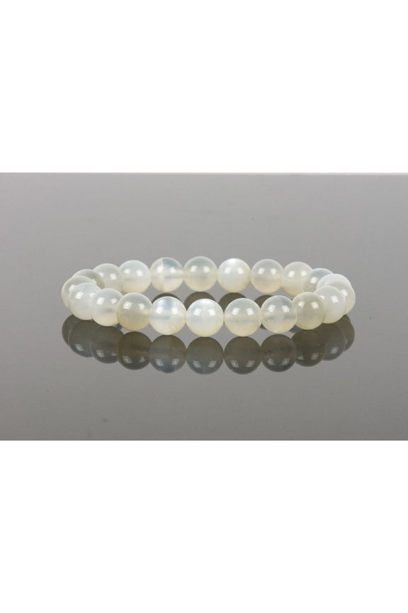 Natural White Moonstone 8mm Round Shape Smooth Cut Beads Stretchable Bracelet for Men & Women.