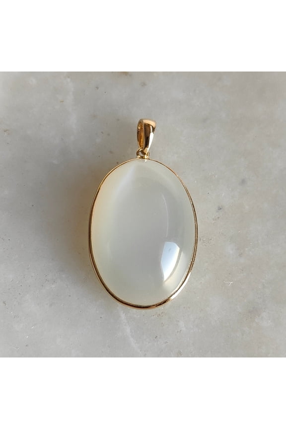 Natural White Moonstone Pendant, 14K Solid Yellow Gold Moonstone Pendant, June Birthstone, White Moonstone Jewelry, Christmas Present
