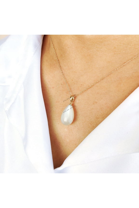 Natural White Moonstone Pendant, 14K Solid Yellow Gold White Moonstone Pendant, Drill Pendant, June Birthstone Pendant, Moonstone Jewelry