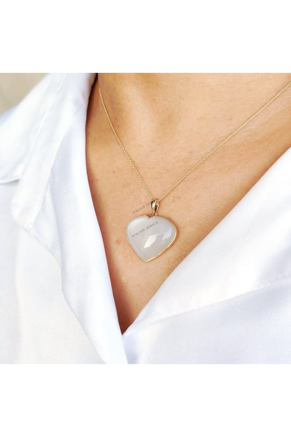 Natural White Moonstone Pendant, 14K Solid Yellow Gold White Moonstone Pendant, June Birthstone, Heart Pendant, White Moonstone Jewelry