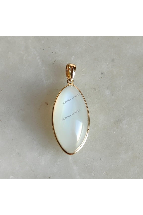 Natural White Moonstone Pendant, 14K Solid Yellow Gold White Moonstone Pendant, June Birthstone, White Moonstone Jewelry, Anniversary Gift
