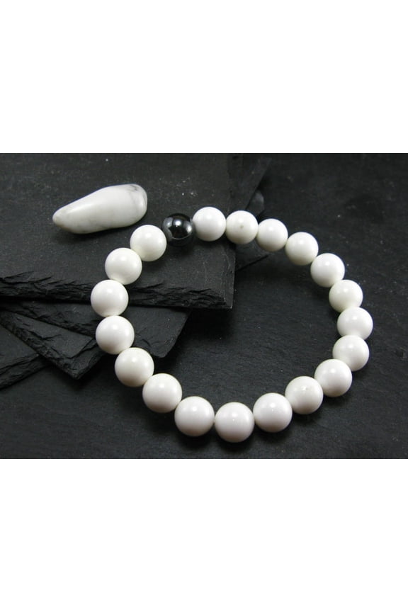 Natural White Onyx With Hematite 10mm Round Shape Smooth Cut Beads Stretchable Bracelet for Men & Women.