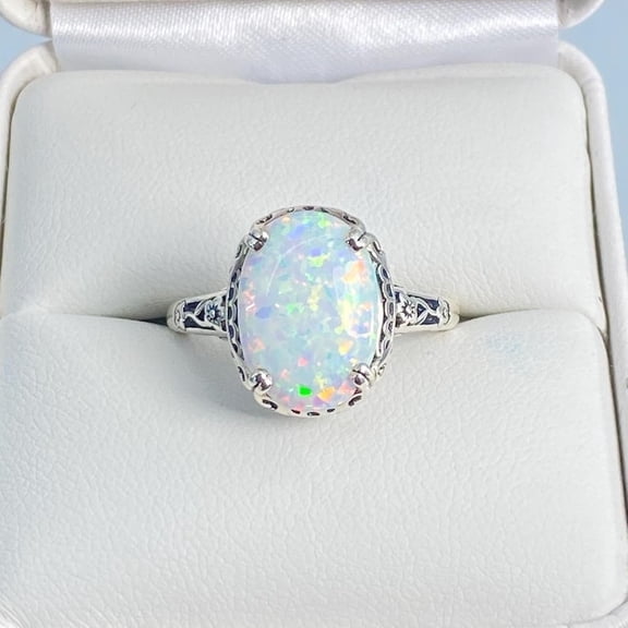 RatanGems White Opal Gemstone Sterling Silver Wedding Ring