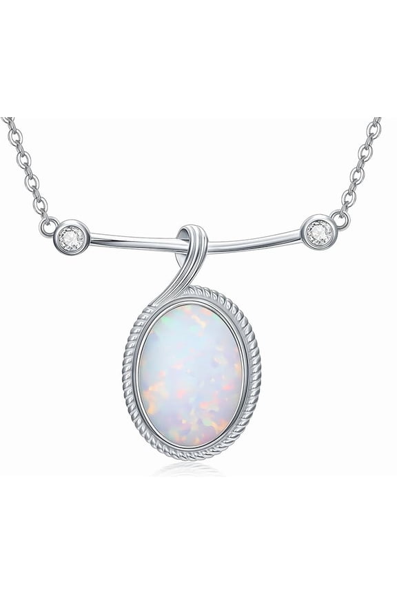 Natural White Opal Pendant Necklace | 925 Sterling Silver | October Birthstone Jewelry | Gift for Her