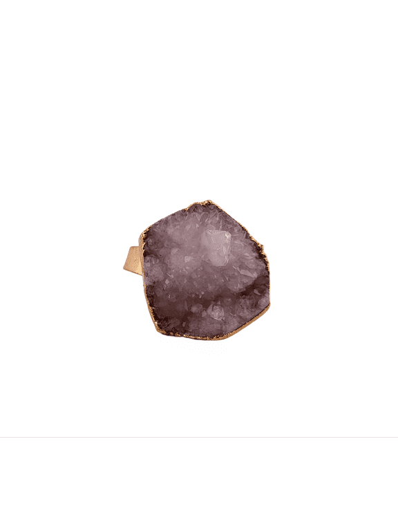 Natural White/Purple Crystal Druzy Gold Adjustable Ring NWPCDAR4