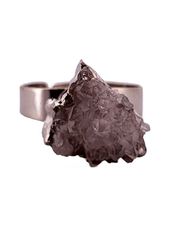 Natural White/Purple Crystal Druzy Silver Adjustable Ring NWPCDAR3
