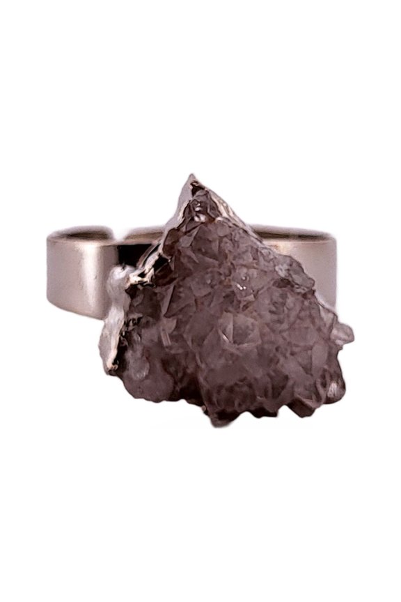 Natural White/Purple Crystal Druzy Silver Adjustable Ring NWPCDAR3