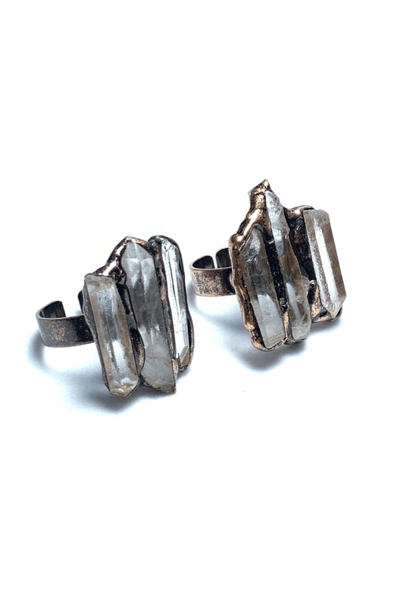 Natural White Quartz Crystal Ring Handcrafted Gemstone Jewelry for Halloween, Meditation, or Gift