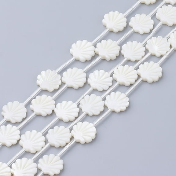 Natural White Shell Beads Beads Shell Shaped Seashell Color Mother of Pearl Shell 12x12x3mm Hole: 1mm.