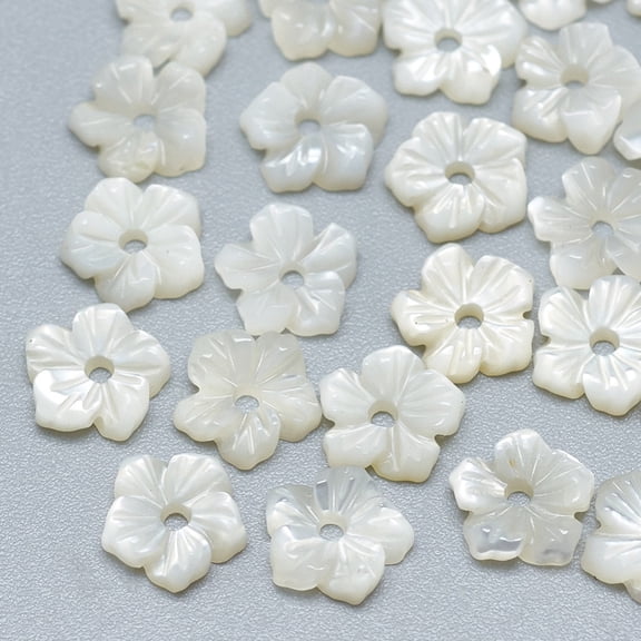 Natural White Shell Beads Mother of Pearl Shell Beads Flower Seashell Color 6x6.5x2mm Hole: 1mm