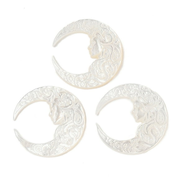 Natural White Shell Carved Cabochons Moon Goddess Seashell Color 31x31x3mm