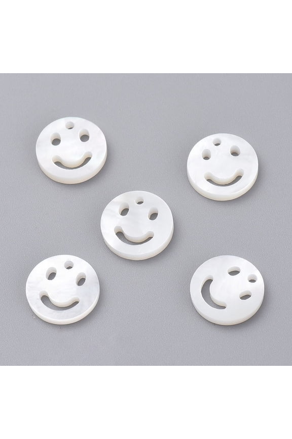 Natural White Shell Mother of Pearl Shell Charms Smile Face 10x1mm Hole: 1.5mm