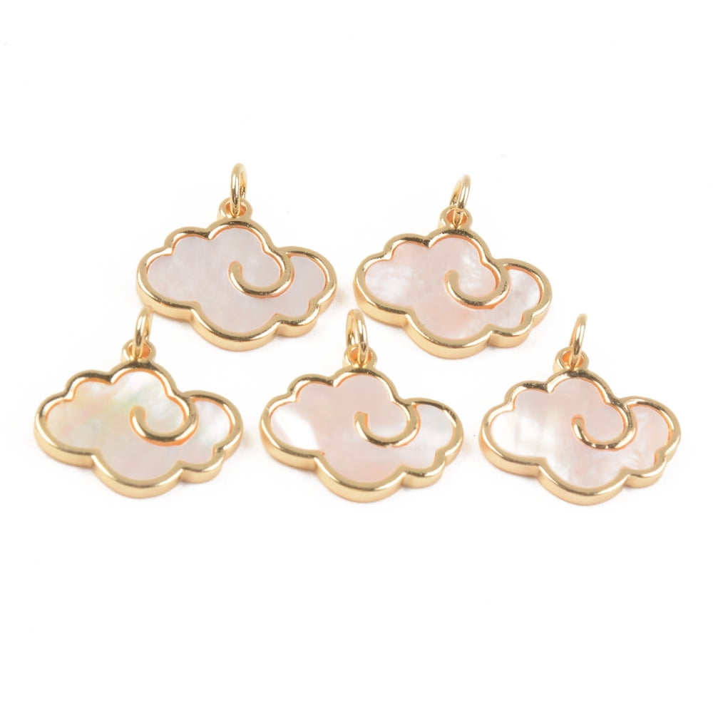 Natural White Shell Mother of Pearl Shell Pendants with Golden Brass Findings and Jump Ring Cloud Seashell Color 15x16.5x2mm Jump Ring: 5x0.8mm