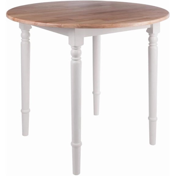 Natural White Small Round Drop Leaf Table Extendable Folding Dining Table for Small Spaces Space-Saving Foldable Kitchen Table