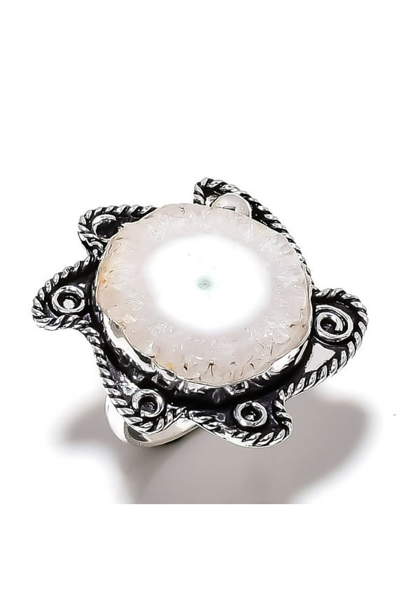 Natural White Solar Quartz Gemstone 925 Sterling Silver Gift Ring Size 6