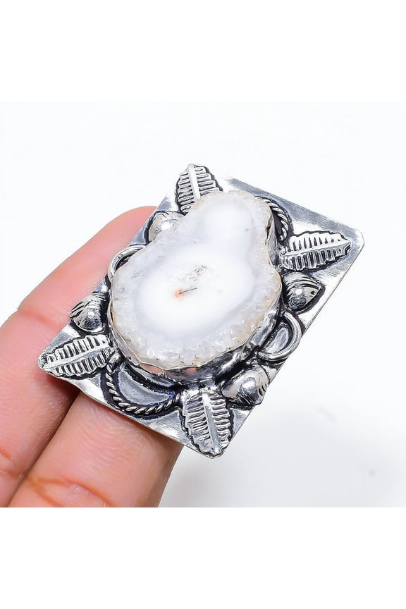 Natural White Solar Quartz Gemstone 925 Sterling Silver Gift Ring Size 8