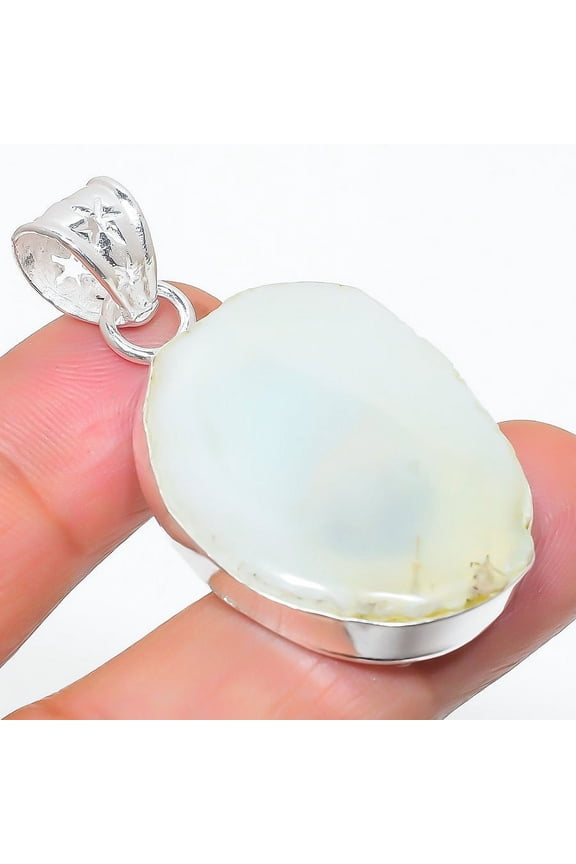 Natural White Solar Quartz Gemstone 925 Sterling Silver Pendant 1.81"