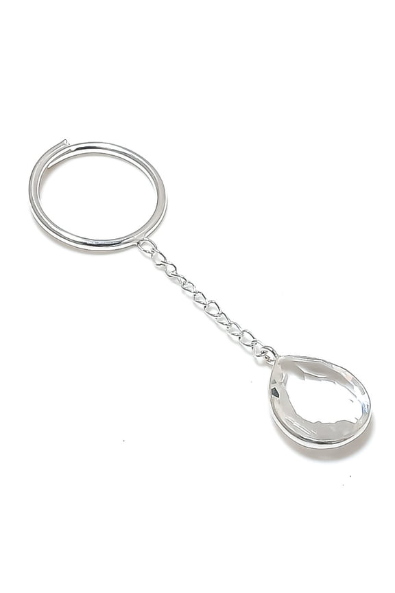 Natural White Topaz Gemstone 925 Sterling Silver Jewelry Keychain 3.15"
