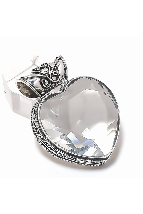 Natural White Topaz Gemstone 925 Sterling Silver Jewelry Pendant 1.77"