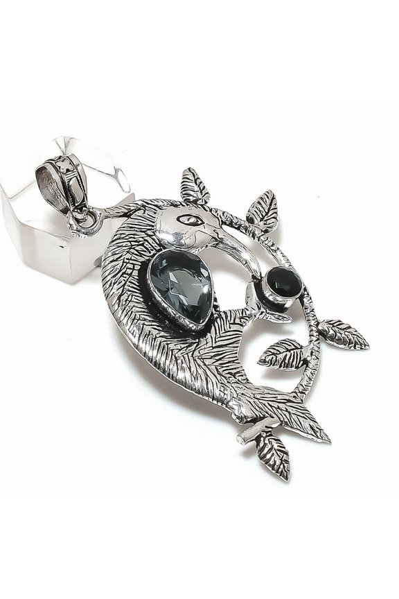 Natural White Topaz, Spinel 925 Sterling Silver Jewelry Pendant 2.56"