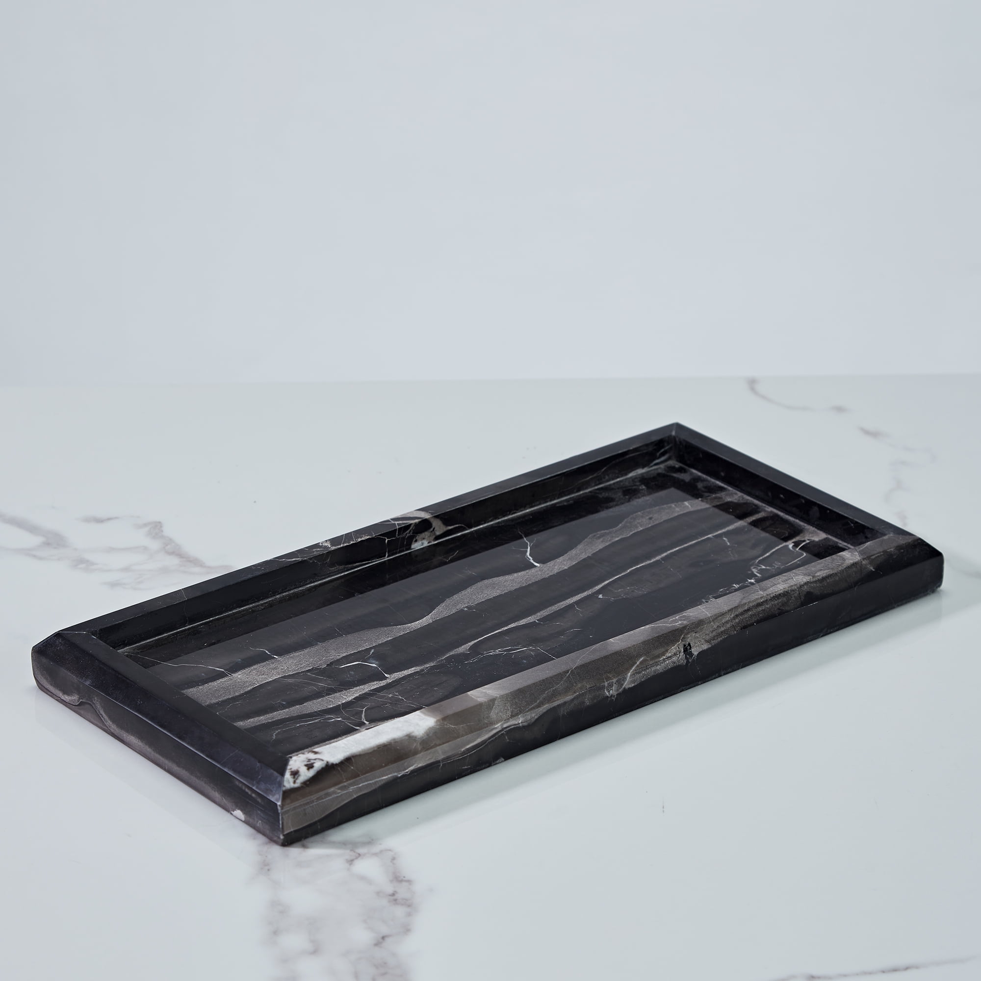 Natural White and Black Marble Bath Tray Sturdy Perfume Tray, Bath
