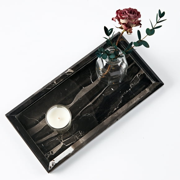 Natural White and Black Marble Bath Tray - Sturdy Perfume Tray, Bath Decor, and Bathroom Accessories