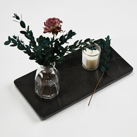 Natural White and Black Marble Bath Tray - Sturdy Perfume Tray, Bath Decor, and Bathroom Accessories