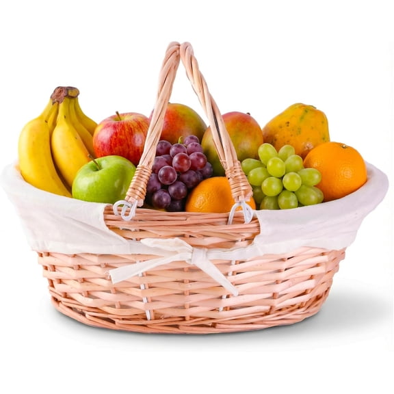 Natural Wicker Picnic Basket with Handle Multi-Purpose Willow Basket for Garden and Home Decor Handcrafted Decorative Wicker Storage Basket for Gifts, Food, or Home Organization