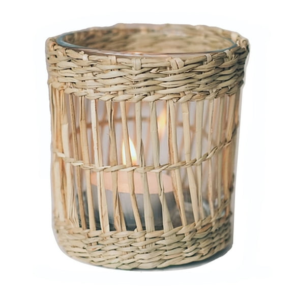 Natural Wicker Woven Tea Light Candle Holder, Hand Woven Votive Tealight Candle Holder for Mothers Day Decoration Coastal Boho Beach House Seagrass Votive Candle Holder for Dining Table Kitchen