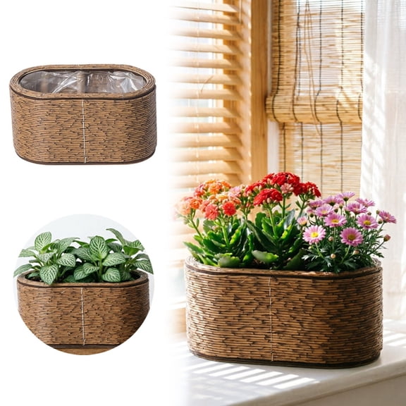 Natural Wickered Fiber Planter with Liner for Indoor and Outdoor Use Cottage Garden Pottery Style,8.6 inx4.3 in,Brown