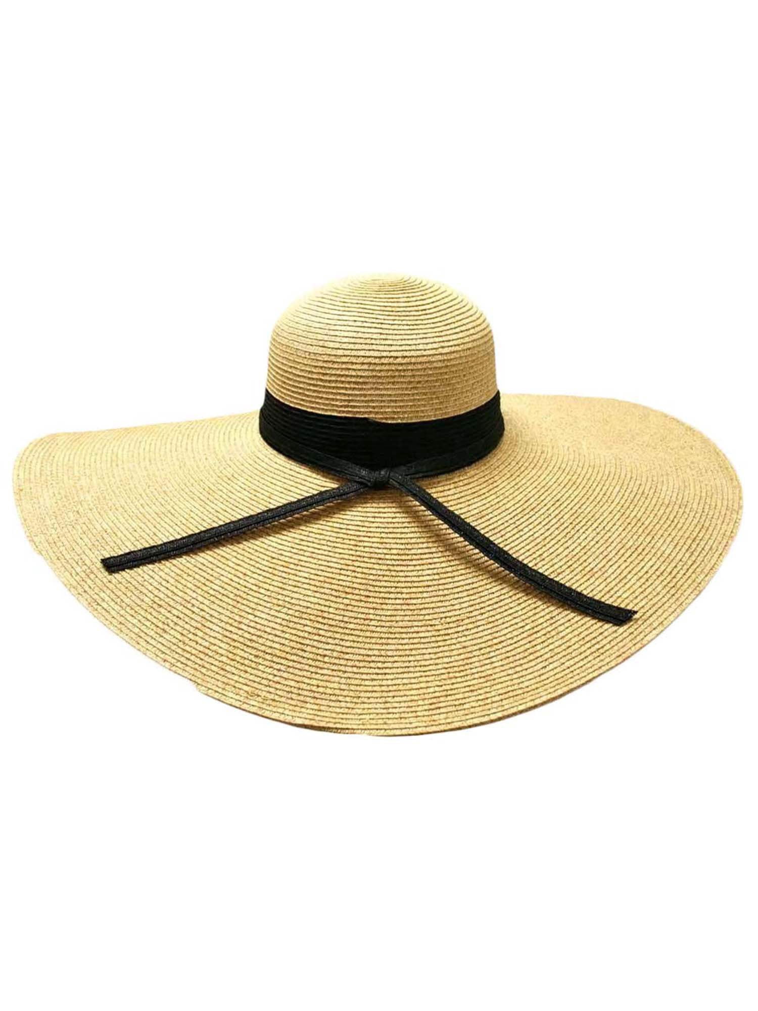 Natural Wide Brim Floppy Hat With Black Ribbon Hat Band  display picture 3