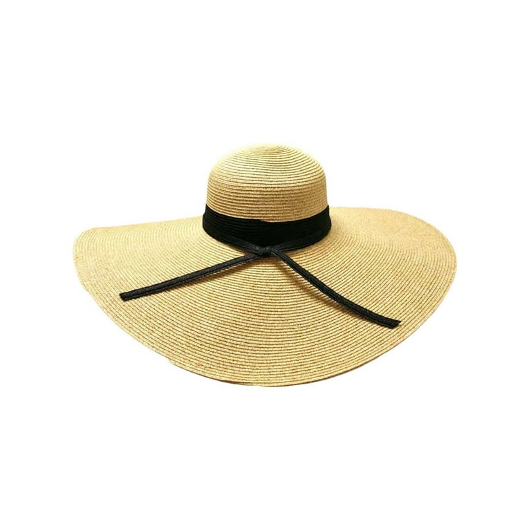 Natural Wide Brim Floppy Hat With Black Ribbon Hat Band Walmart