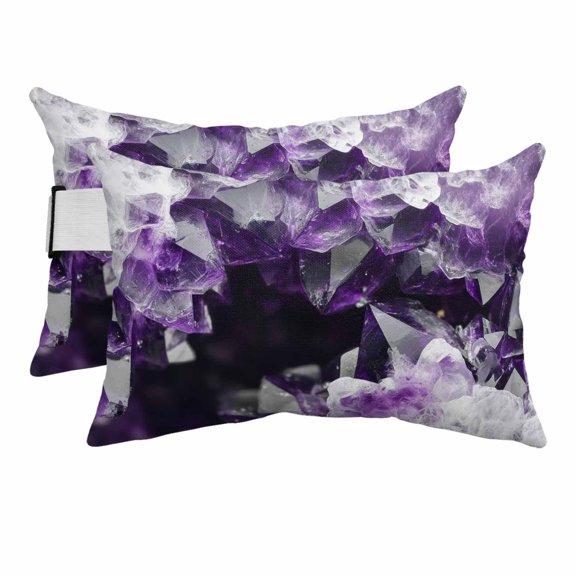 Natural Wild Crystal Agate Stone Outdoor Pillow for Chaise Lounge Chair,Abstract Modern Marble Texture Waterproof Headrest Lumbar Pillows with Insert&Elastic Strap for Patio Pool Garden Chairs,2 Pack