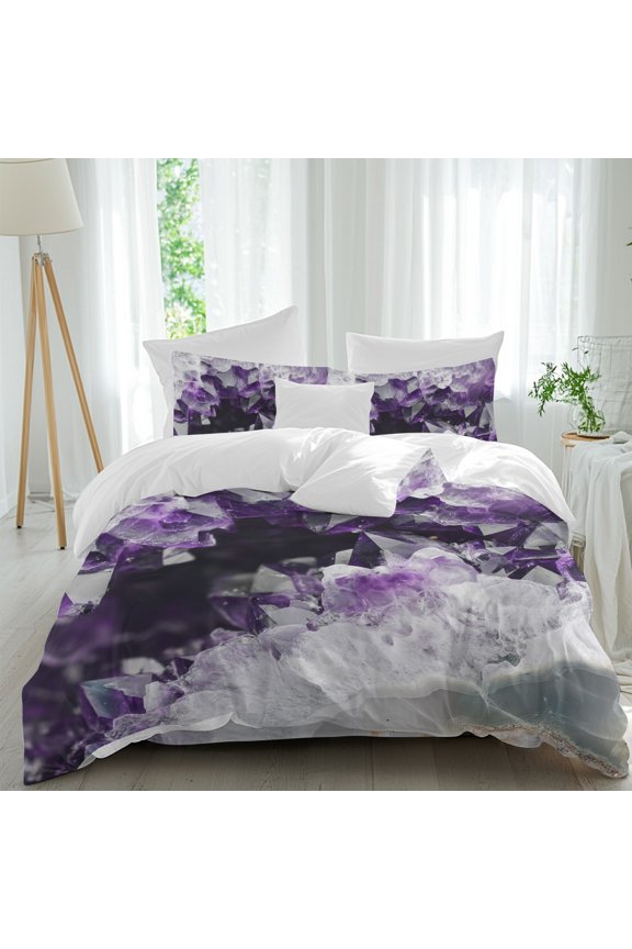 Natural Wild Crystal Agate Stone Queen Size Bed Set,Abstract Modern Marble Texture Bedding for All Seasons,4 Pcs Bed Set,1 Quiltcover (90"x92"),1 Sheet(94"x116"),2 Pillowcases (30"x20")