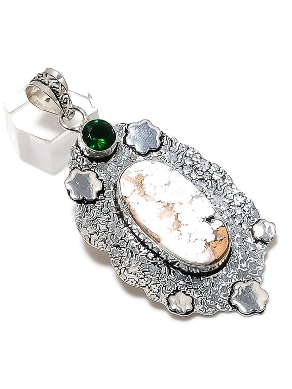 Natural Wild Horse, Peridot 925 Sterling Silver Jewelry Pendant 2.96"