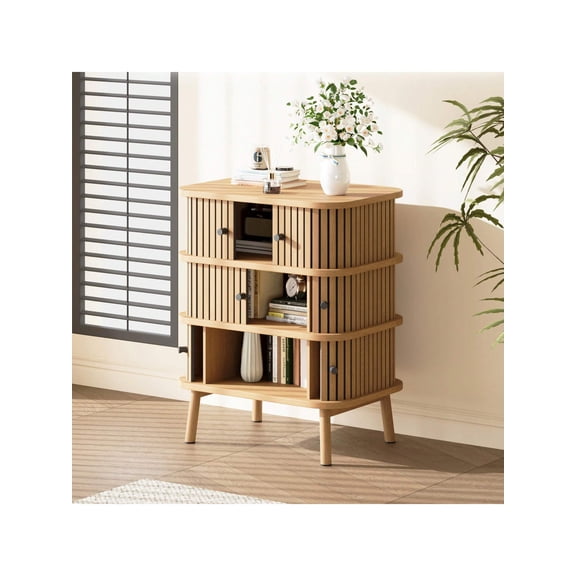 Natural Wild Oak 3 Drawer Dresser. Boho Wicker Chest of Drawers with Matte Black Pull Handles & Wood Legs. Spacious Storage Nightstand Cabinet for Bedroom Closet Hallway Entryway