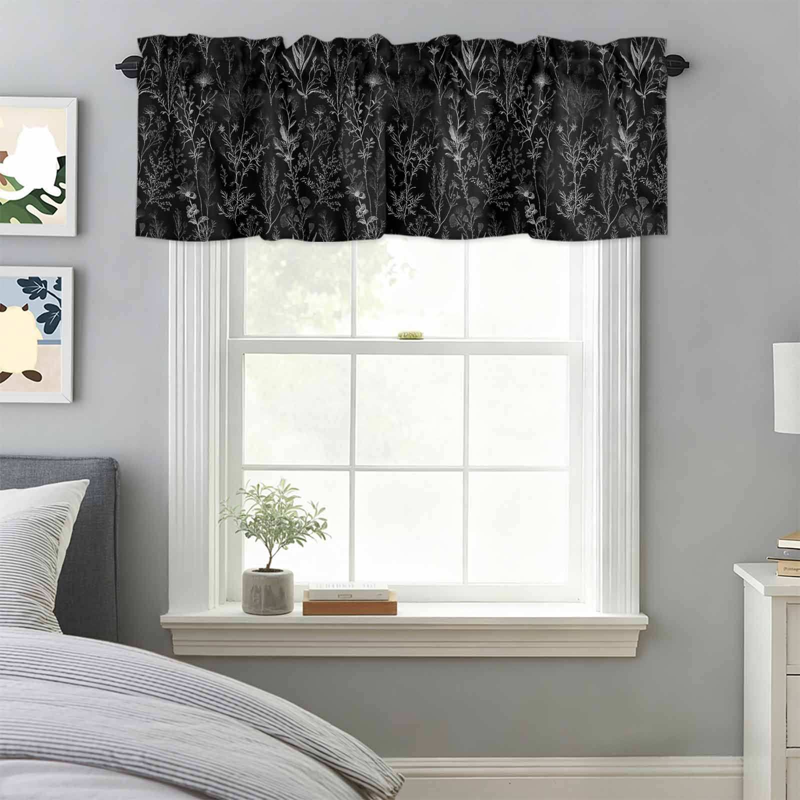 Natural Wild Plant Botanical Leaves Valances for Windows,Rod Pocket