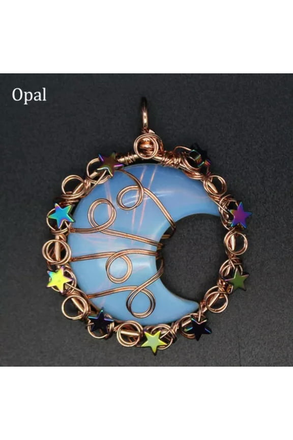 Natural Wire Wrap Crystal Moon Star Pendant Stone Quartz Jewelry Healing Reiki