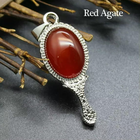 Natural Witch Magic Mirror Crystal Pendant Stone Quartz Reiki Gift for Necklace