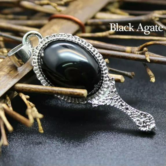 Natural Witch Magic Mirror Crystal Pendant Stone Quartz Reiki Gift for Necklace