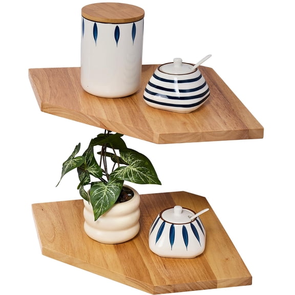 Natural Wood 11.2inch(2PCS) Solid Oak Wood Corner Wall Floating Shelves